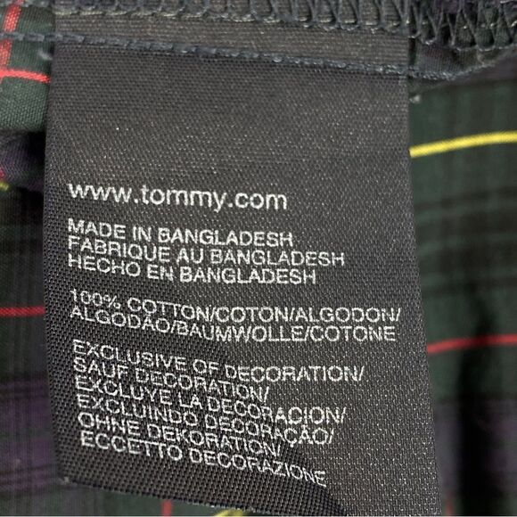 Tommy Hilfiger Plaid Ruffle Cuff Trim Button Front Shirt Green Navy Medium - Picture 12 of 15